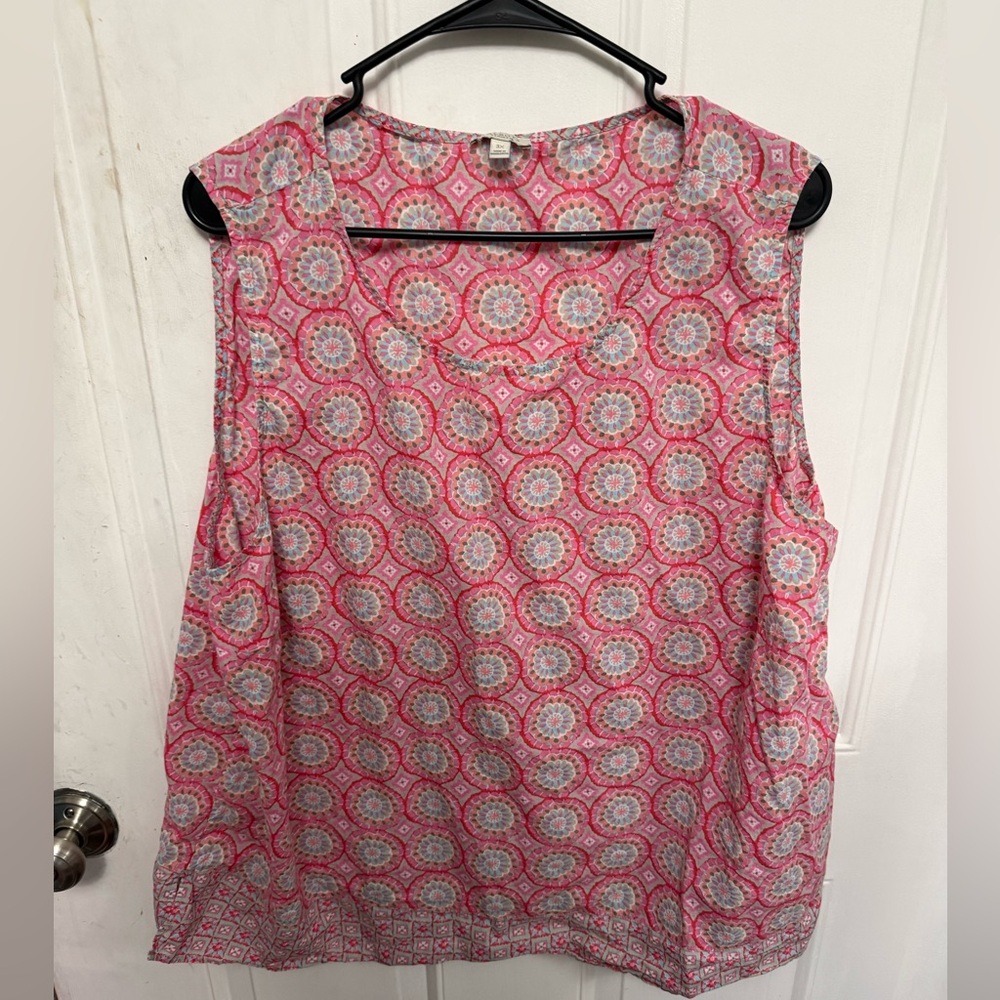 Pink Patterned Sleeveless Top Plus Size